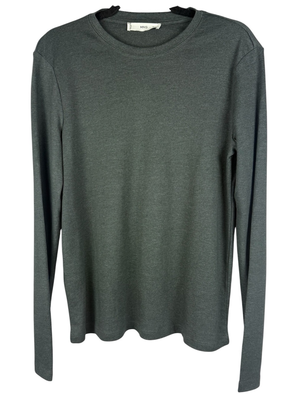 MNG Mango Cotton Blend Charcoal Grey Long Sleeve Crew Neck Tee Top Size Medium